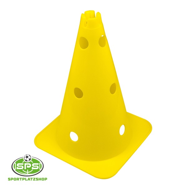 Multifunktionskegel 38 cm Gelb – Kegel mit 12 Löchern für Training