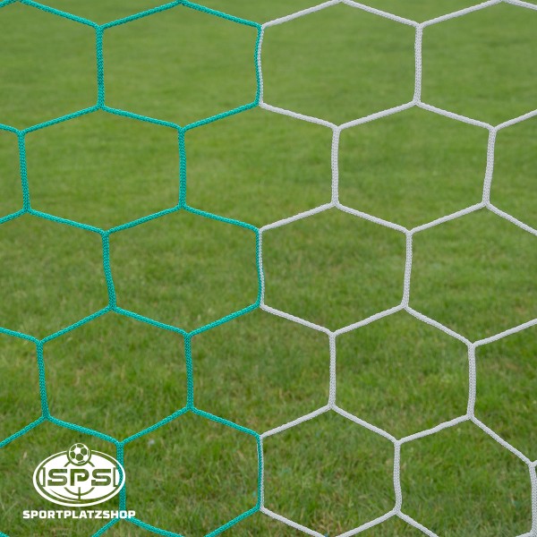 Tornetz wabenförmig 7,5 x 2,5 m Grün-Weiß – Fußballnetz für Großfeldtor 7,32 x 2,44 m
