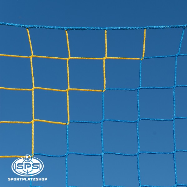 Fußballnetz, Schutznetz, Ballfangnetz, blau-gelb, Ballfangschutznetz