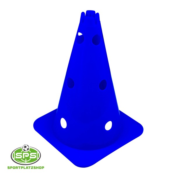 Multifunktionskegel 38 cm Blau – Kegel mit 12 Löchern für Training