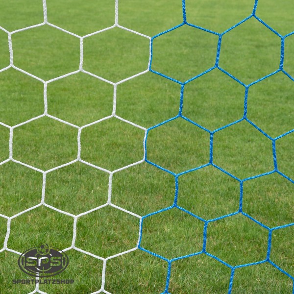 Tornetz wabenförmig 7,5 x 2,5 m Blau-Weiß – Fußballnetz für Großfeldtor 7,32 x 2,44 m