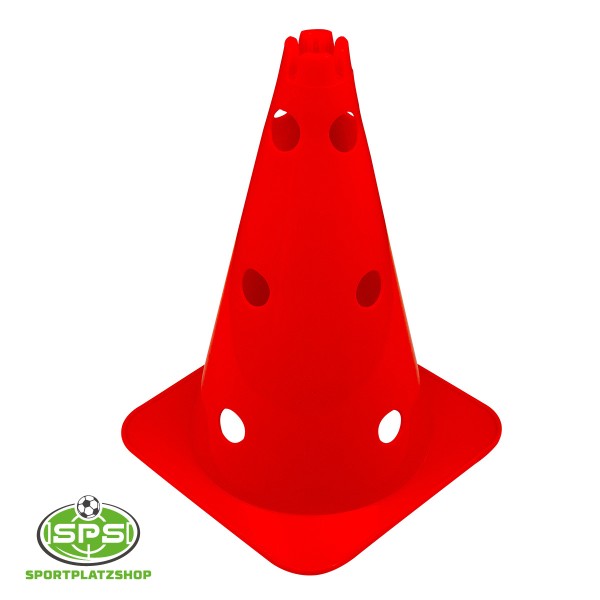 Multifunktionskegel 38 cm Rot – Kegel mit 12 Löchern für Training
