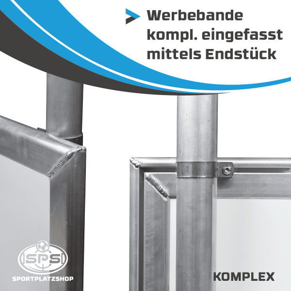 Werbebande eingefasst mittels Endstück