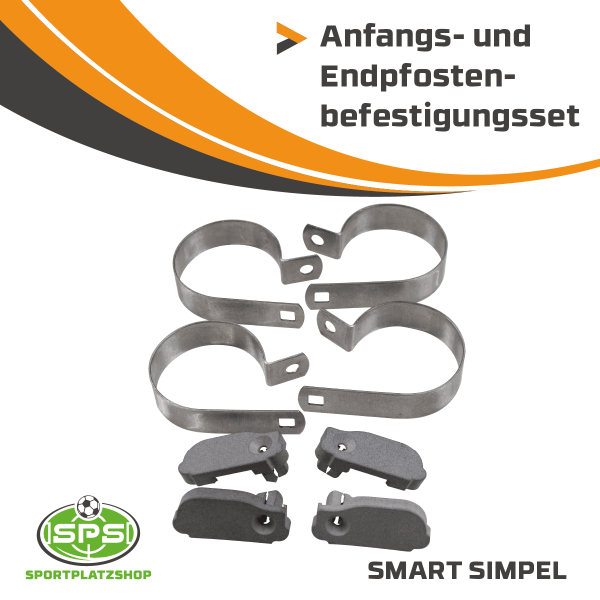 Anfangs- und Endpfostenbefestigung, Werbebande, Bandenwerbung, Rohrschelle, Endkappen, Set